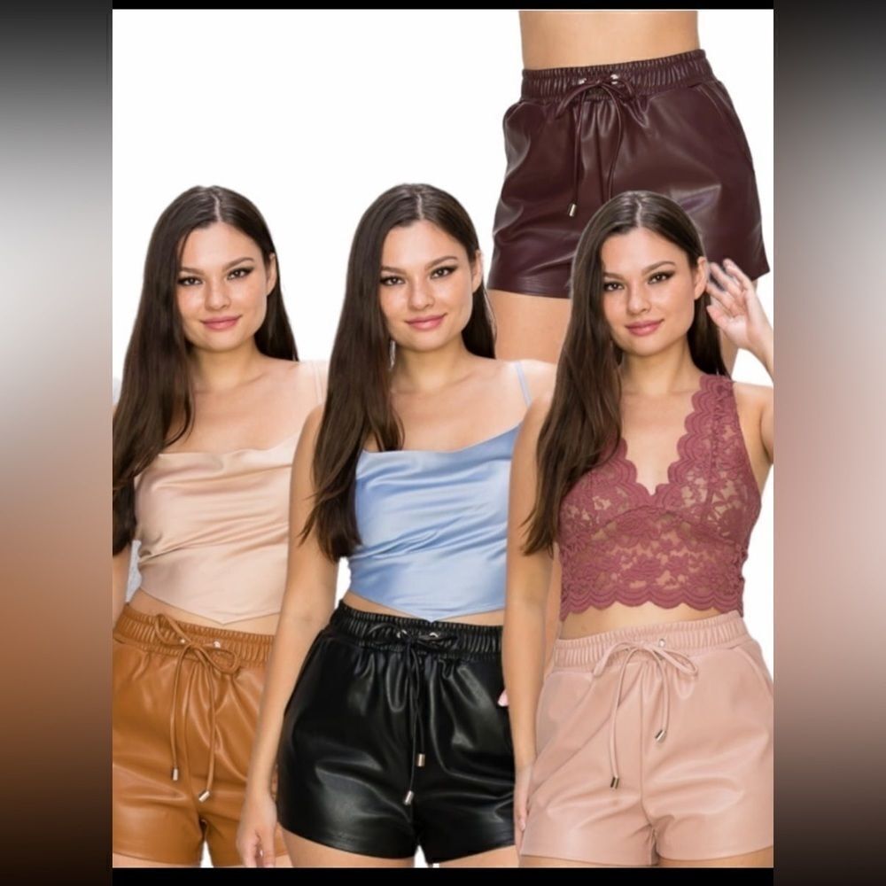 Blashe shorts faux leather nude elastic waist New